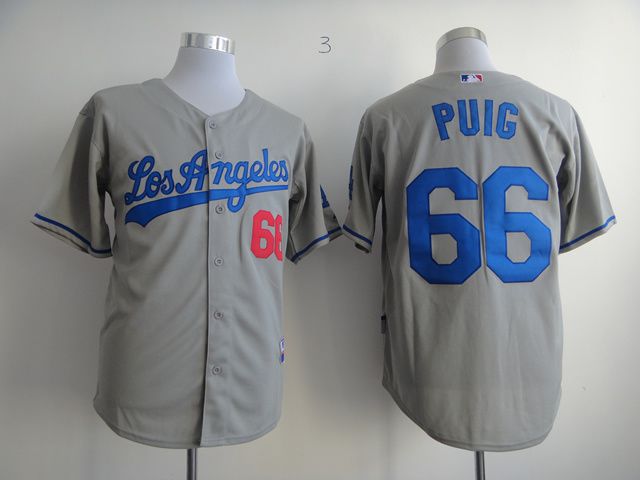 Men Los Angeles Dodgers #66 Puig Grey MLB Jerseys1->los angeles dodgers->MLB Jersey